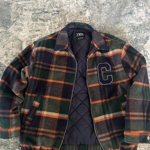 Zara Green and Orange Varsity Bomber Jacket